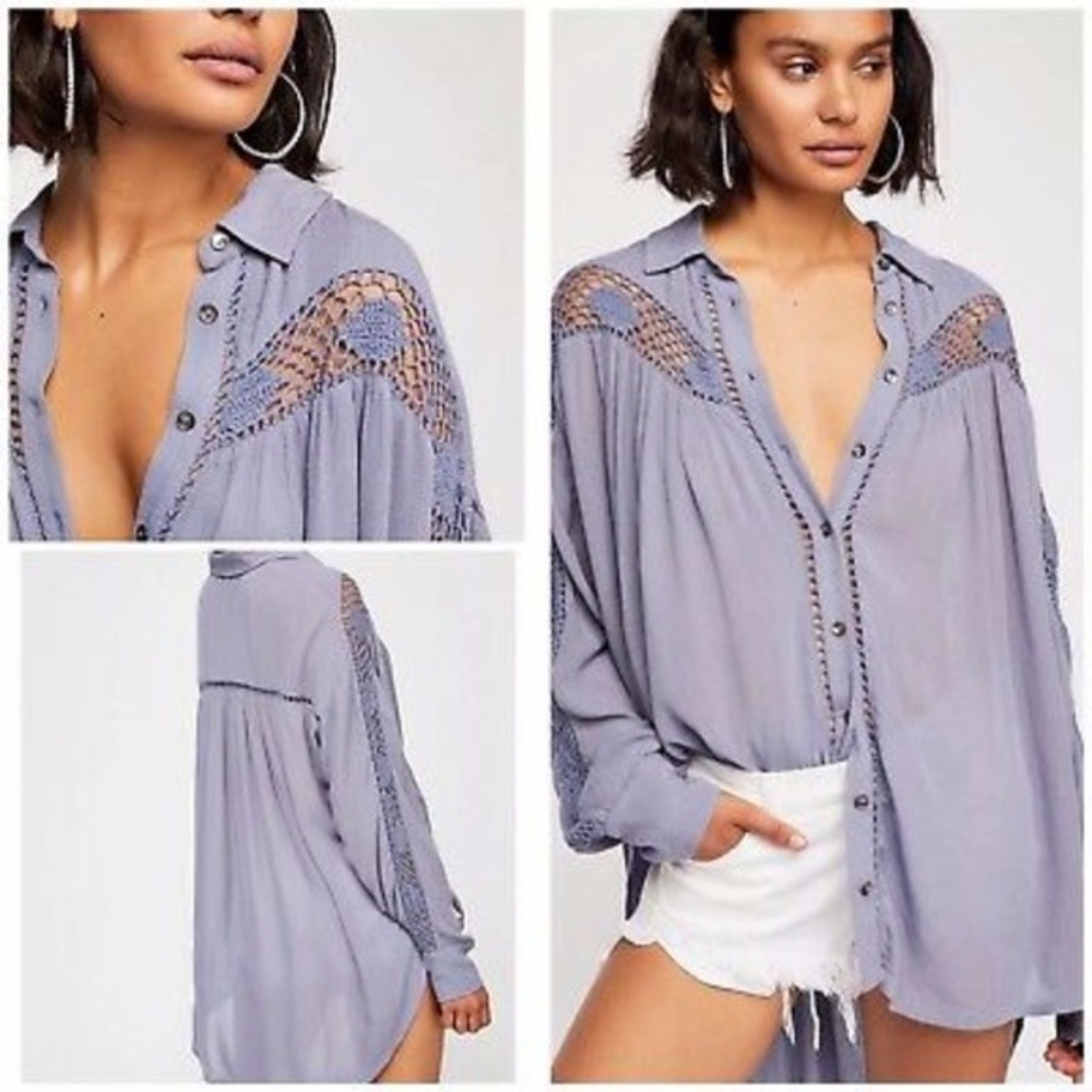 3. Free People Katie Bird Blue Crochet Tunic